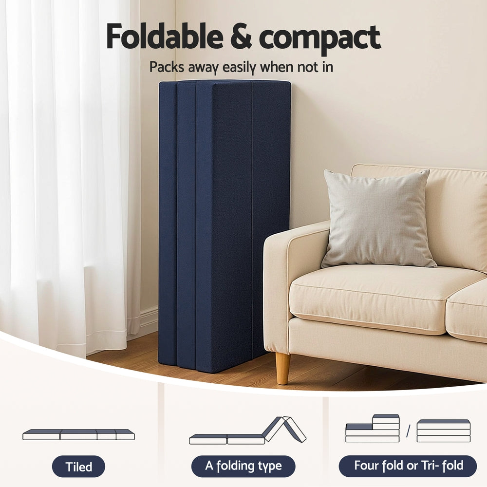 Foldable Mattress Folding Foam Mattresses Portable Floor Mat Blue Double | Double
