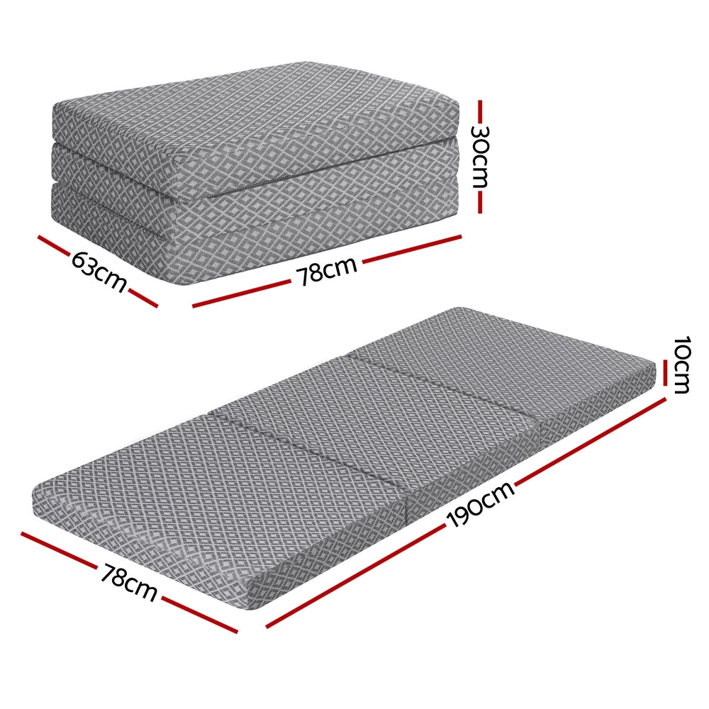 Foldable Mattress Folding Sofa Bed Trifold Memory Foam Camping Cushion Mat | Single Mattress
