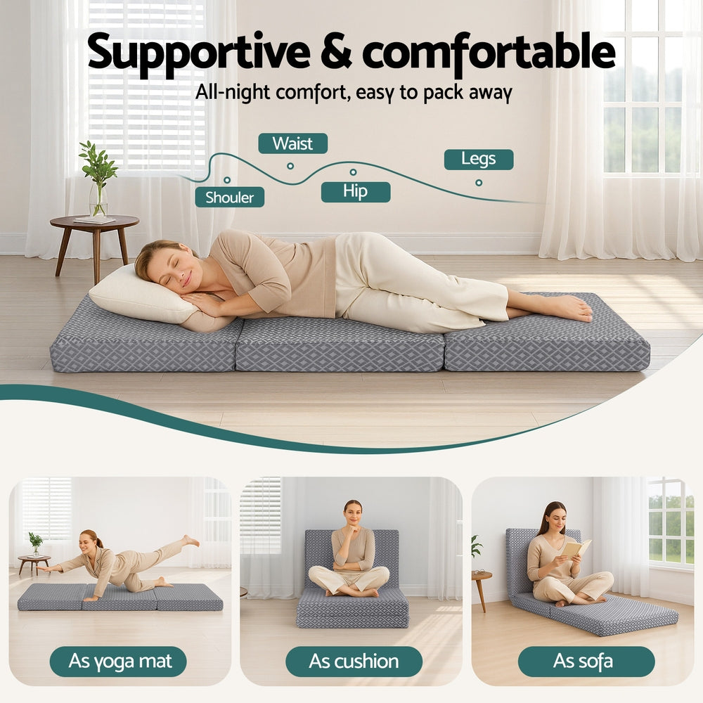 Foldable Mattress Folding Sofa Bed Trifold Memory Foam Camping Cushion Mat with Single Mattress