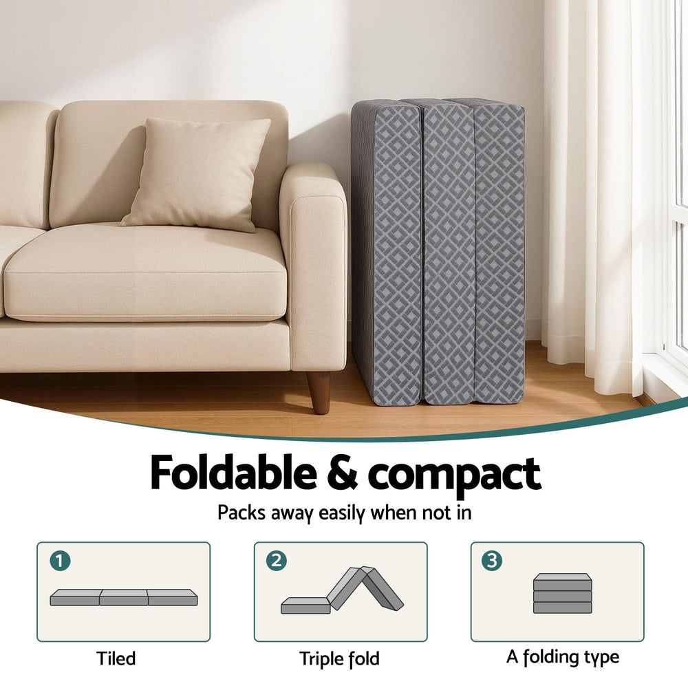 Foldable Mattress Folding Sofa Bed Trifold Memory Foam Camping Cushion Mat with Single Mattress - photo 8