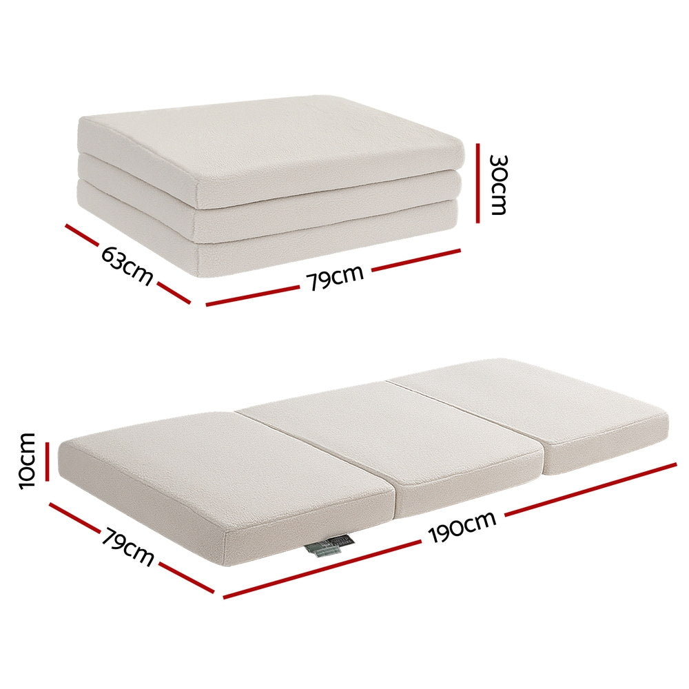 Foldable Mattress Fleece Portable 3-fold Folding Foam Mattresses | Single Mattress