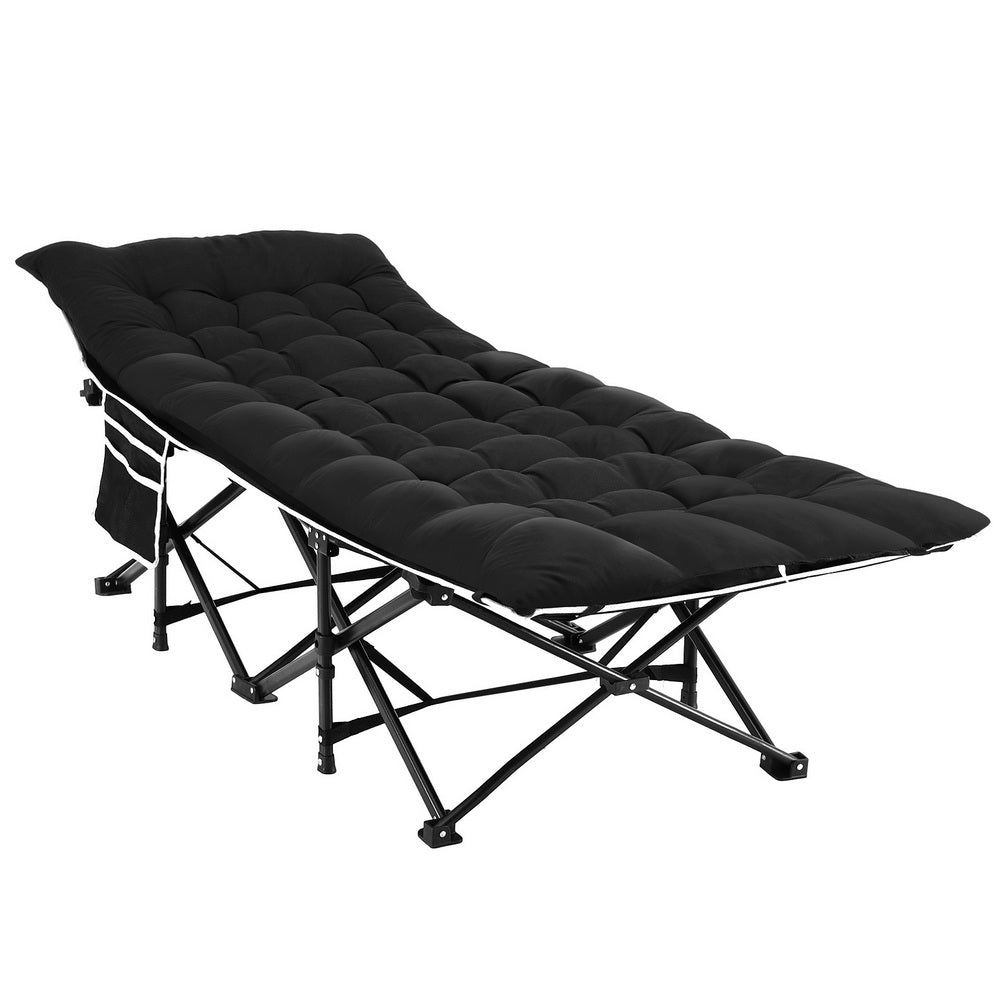 185Cm - Folding Bed With Mattress Heavy Duty Black 185Cm Fabric Upholstery