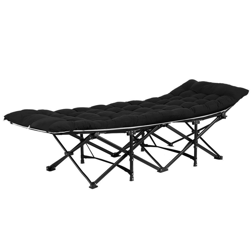 Folding Bed With Mattress Heavy Duty Black 185Cm Fabric Upholstery, Fabric finish