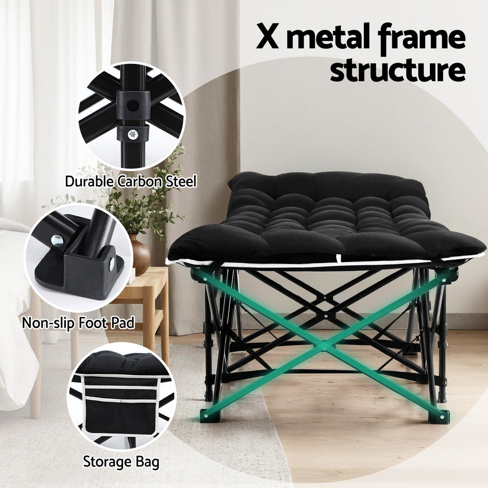 Beds & Bed Frames - Folding Bed With Mattress Heavy Duty Black 185Cm Fabric Upholstery