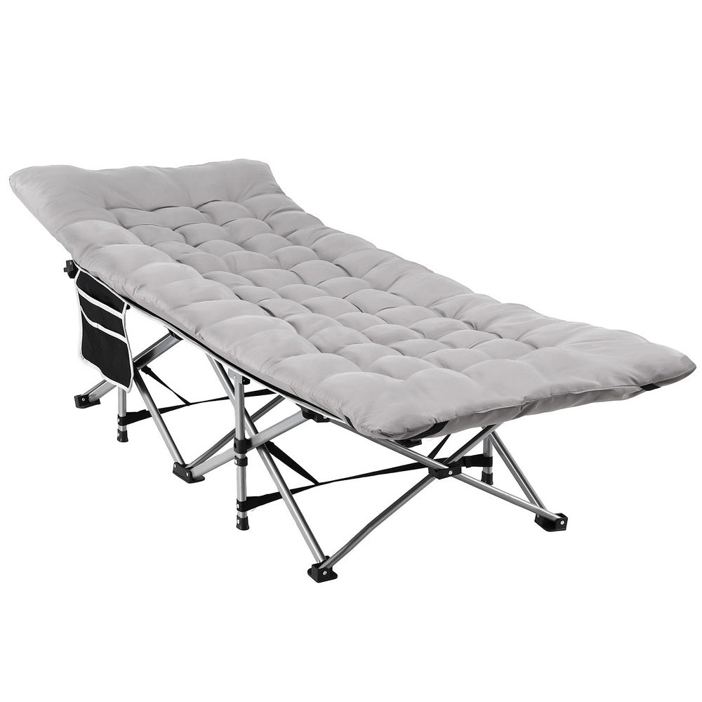 185Cm - Folding Bed With Mattress Heavy Duty Grey 185Cm Fabric Upholstery