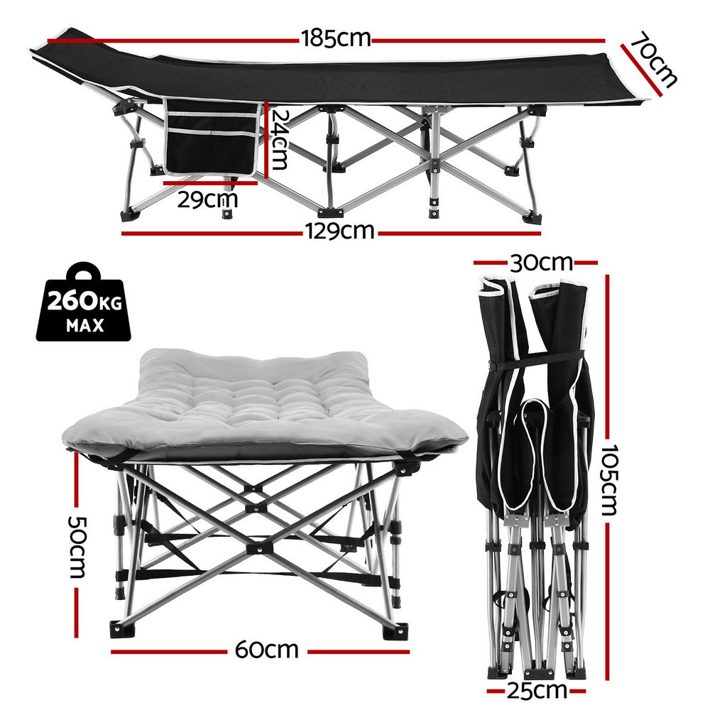 Folding Bed With Mattress Heavy Duty Grey 185Cm Fabric Upholstery | Grey colour