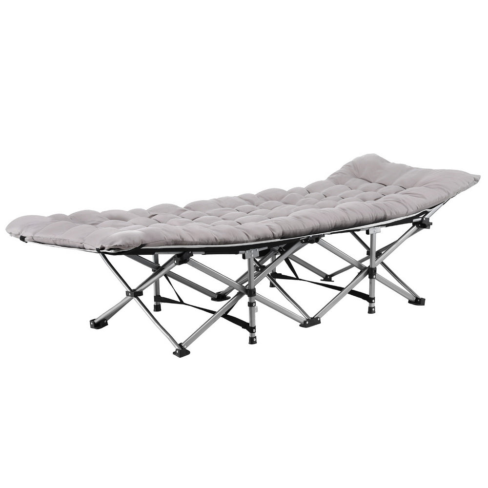 Folding Bed With Mattress Heavy Duty Grey 185Cm Fabric Upholstery, Fabric finish