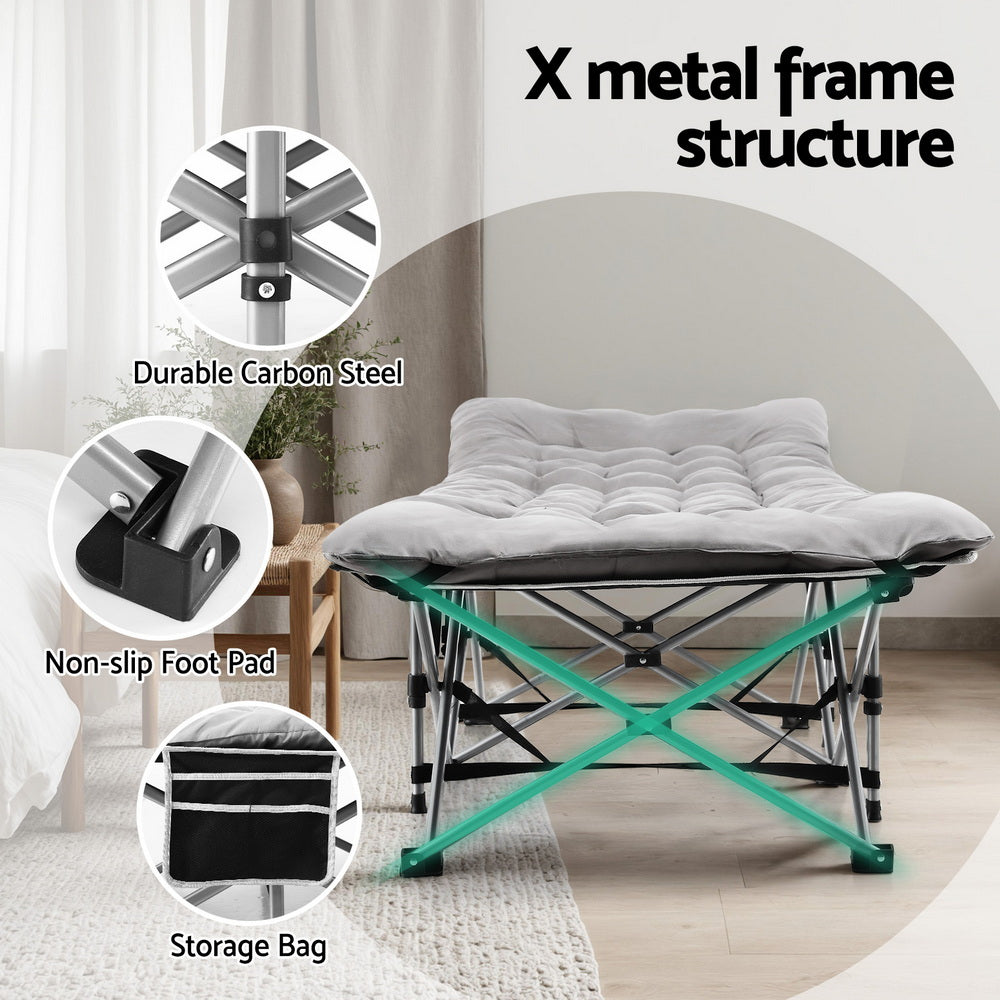 Beds & Bed Frames - Folding Bed With Mattress Heavy Duty Grey 185Cm Fabric Upholstery