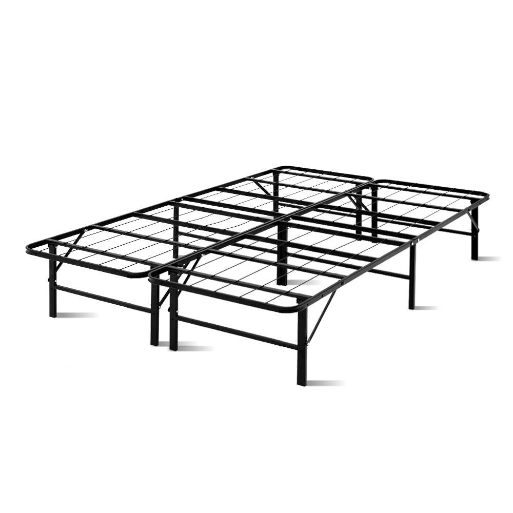 Folding Bed Frame Double Metal Base with Durable Support Slats