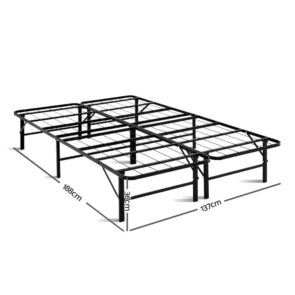 Folding Bed Frame Double Metal Base with Durable Support Slats