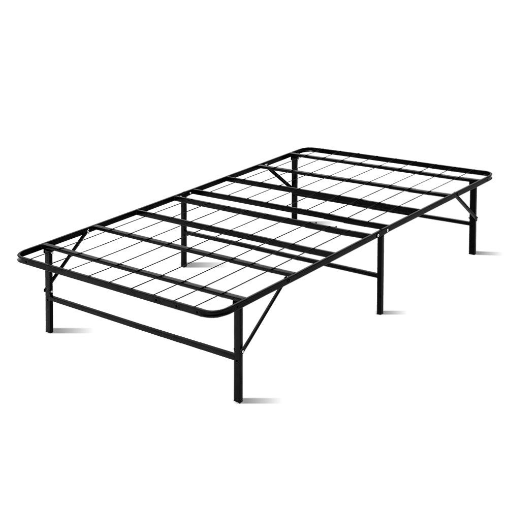 Folding Bed Frame King Single Metal Base with Supportive Slats
