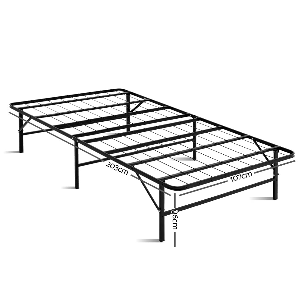 Folding Bed Frame King Single Metal Base with Supportive Slats