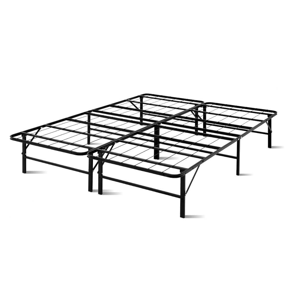 Folding Bed Frame Queen Metal Base with Sturdy Support Slats