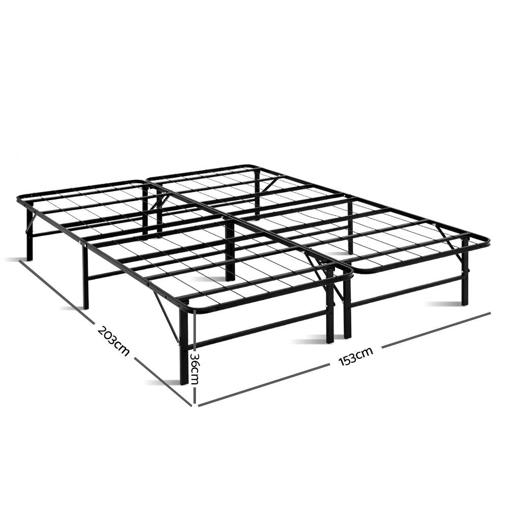 Folding Bed Frame Queen Metal Base with Sturdy Support Slats