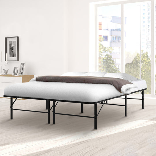 Folding Bed Frame Queen Metal Base with Sturdy Support Slats - Artiss Foldable Black Fold