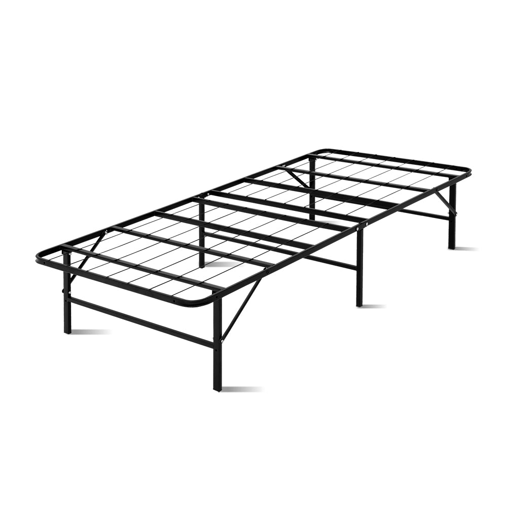 Folding Bed Frame Single Metal Base with Supportive Slats