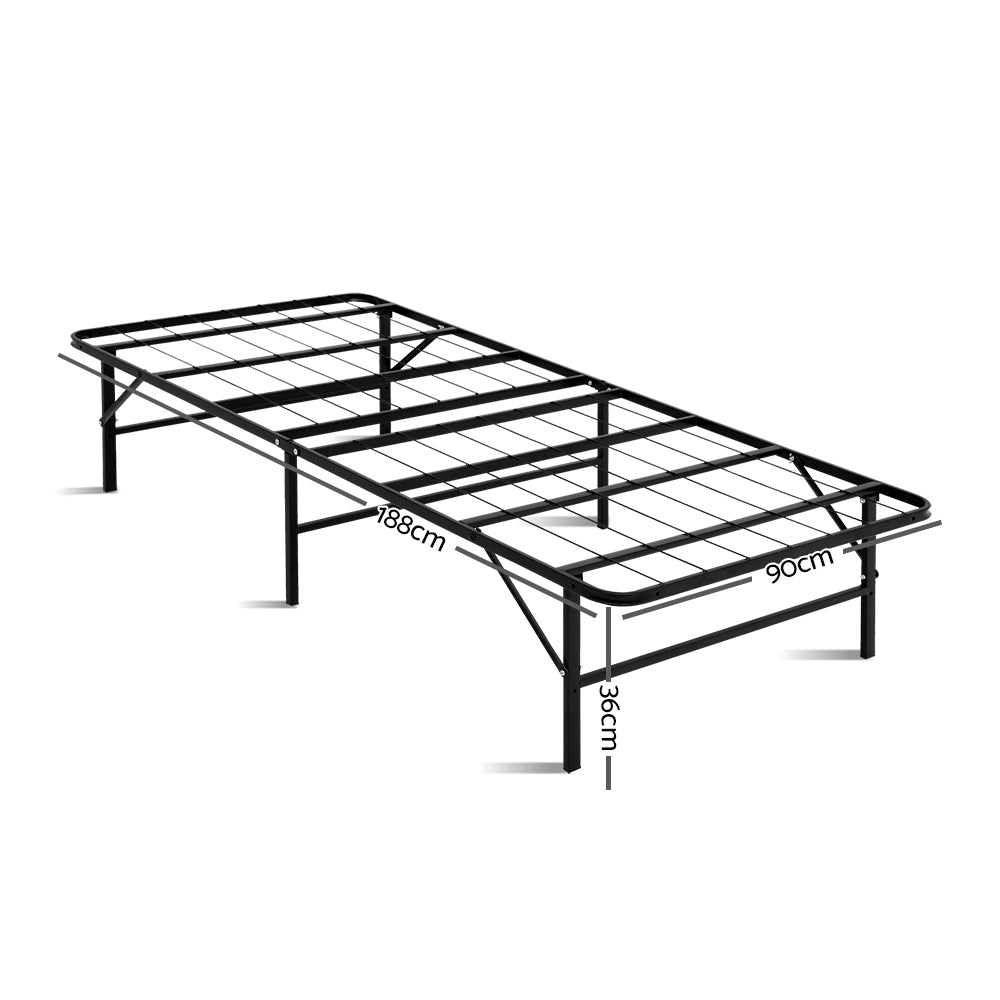 Folding Bed Frame Single Metal Base with Supportive Slats