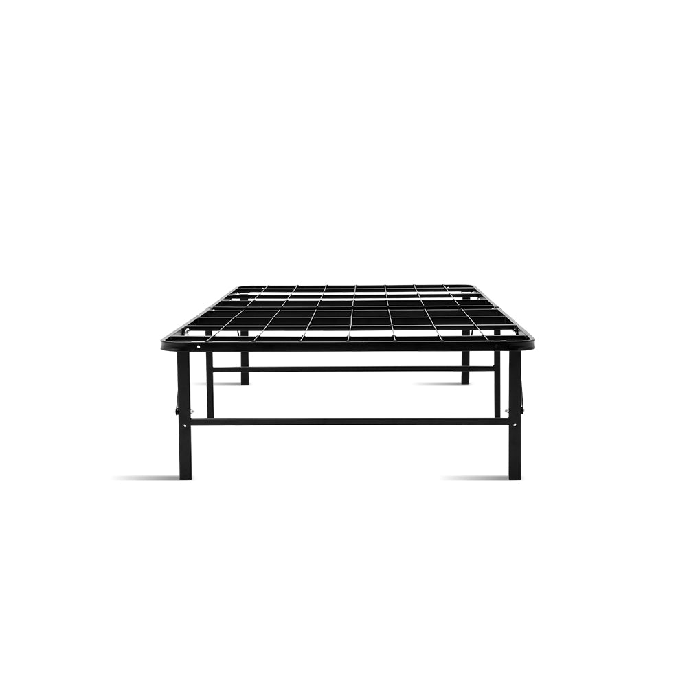 Folding Bed Frame Single Metal Base with Supportive Slats