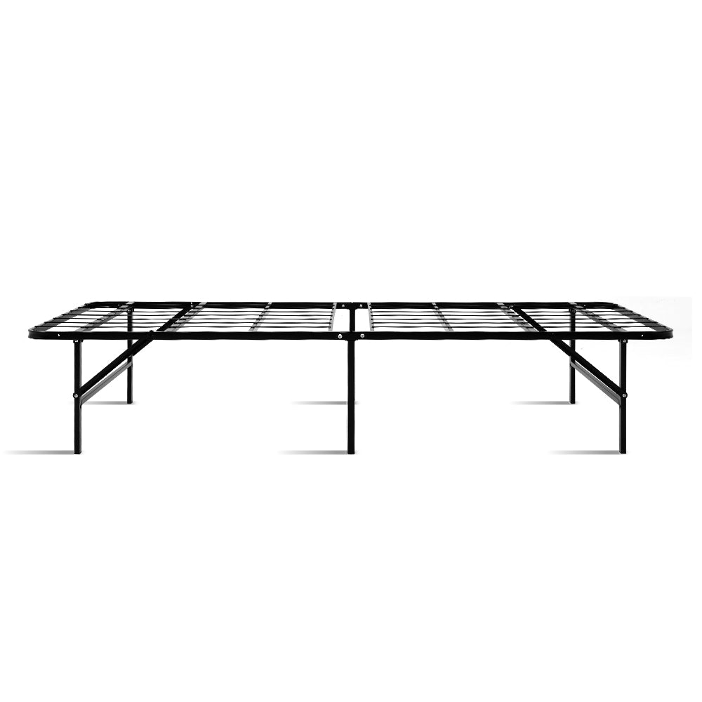 Folding Bed Frame Single Metal Base with Supportive Slats