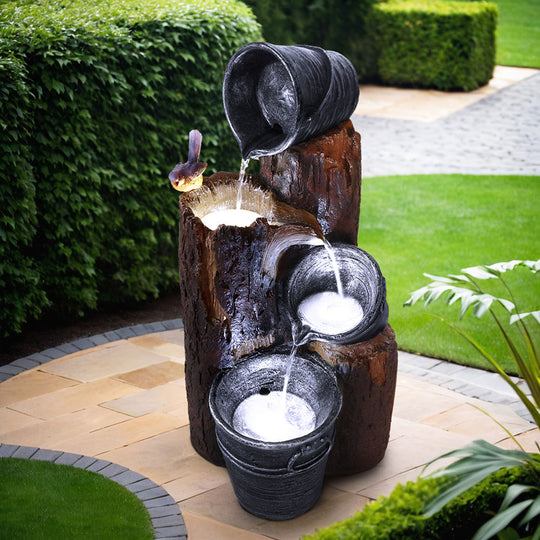 Solar Water Feature With Led Lights 3-Tier Buckets 76Cm - Gardeon Fountain Garden Bird