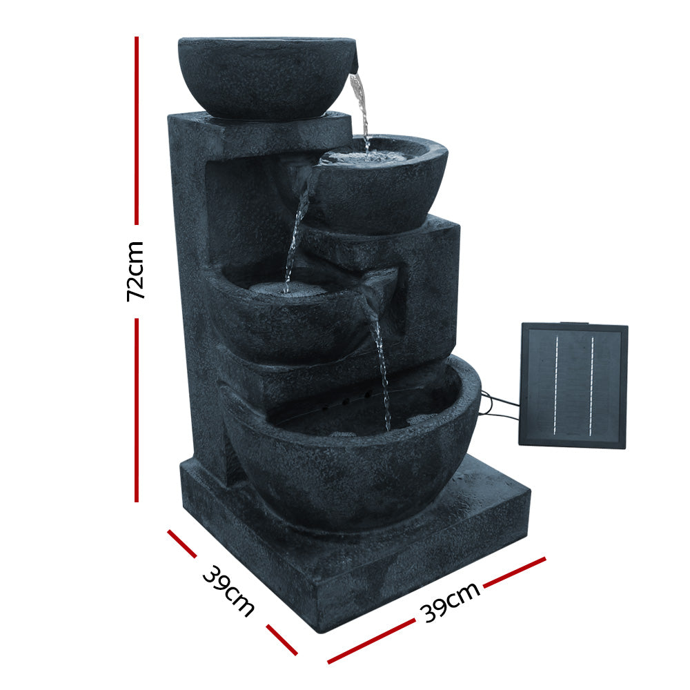 Solar 4-Tier Water Fountain 72cm LED Blue Garden Feature