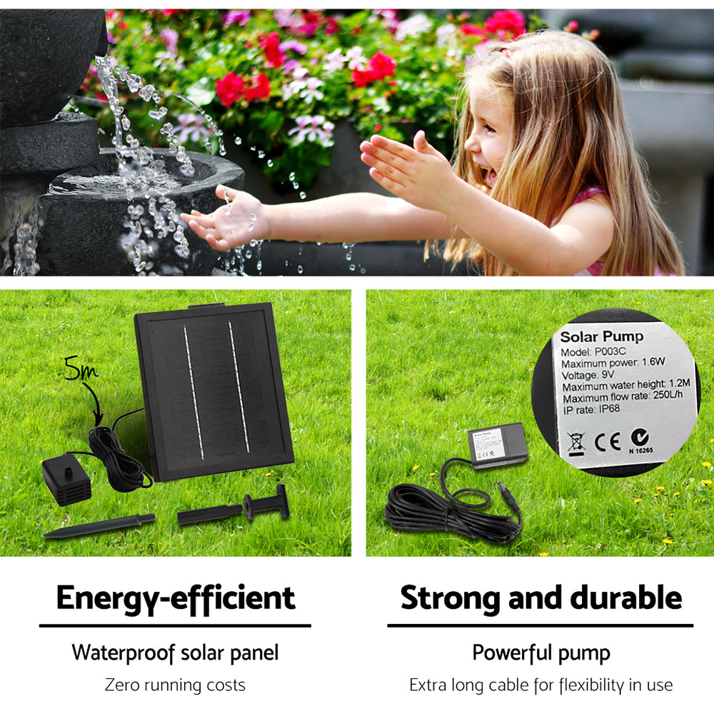 Solar 4-Tier Water Fountain 72cm LED Blue Garden Feature