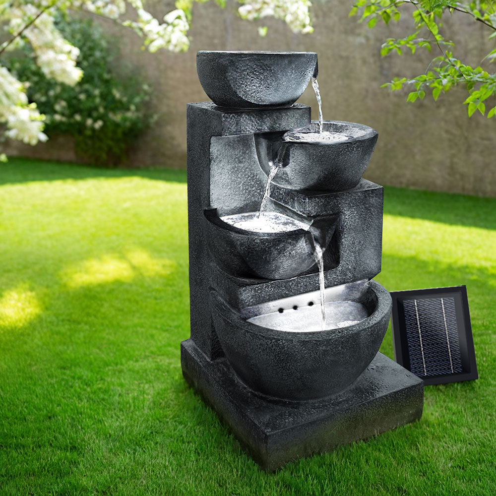 Solar 4-Tier Water Fountain 72cm LED Blue Garden Feature