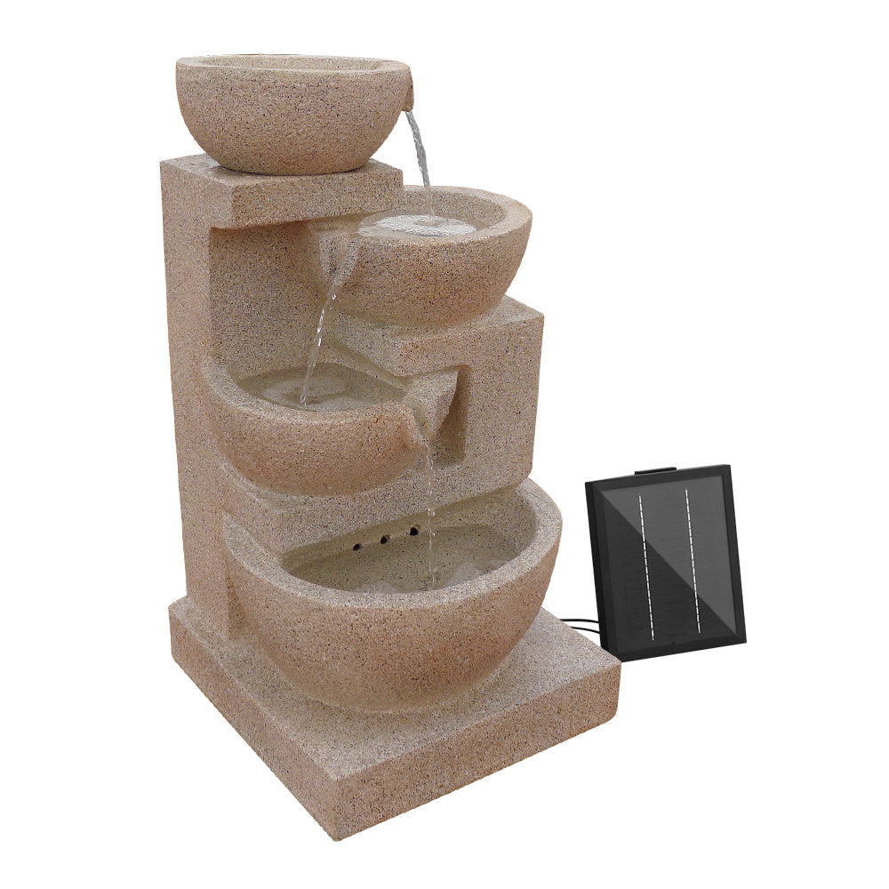 4 Tier Solar Powered Water Fountain with Light - Sand Beige