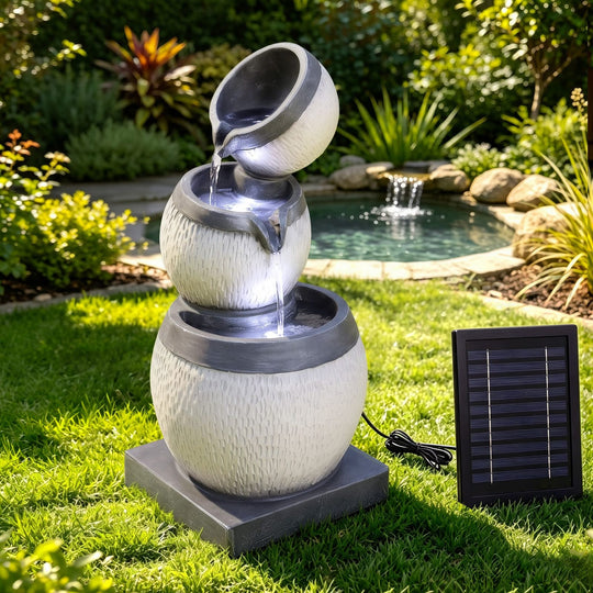 Solar Fountain 3 Tier Water Feature Grey 24x24x52cm