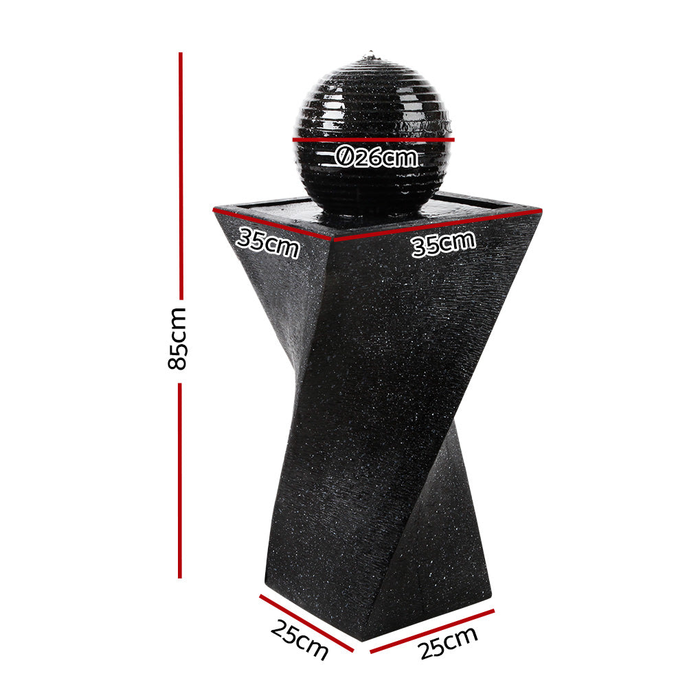Solar Water Feature Black 85cm with LED Lights Outdoor Fountain