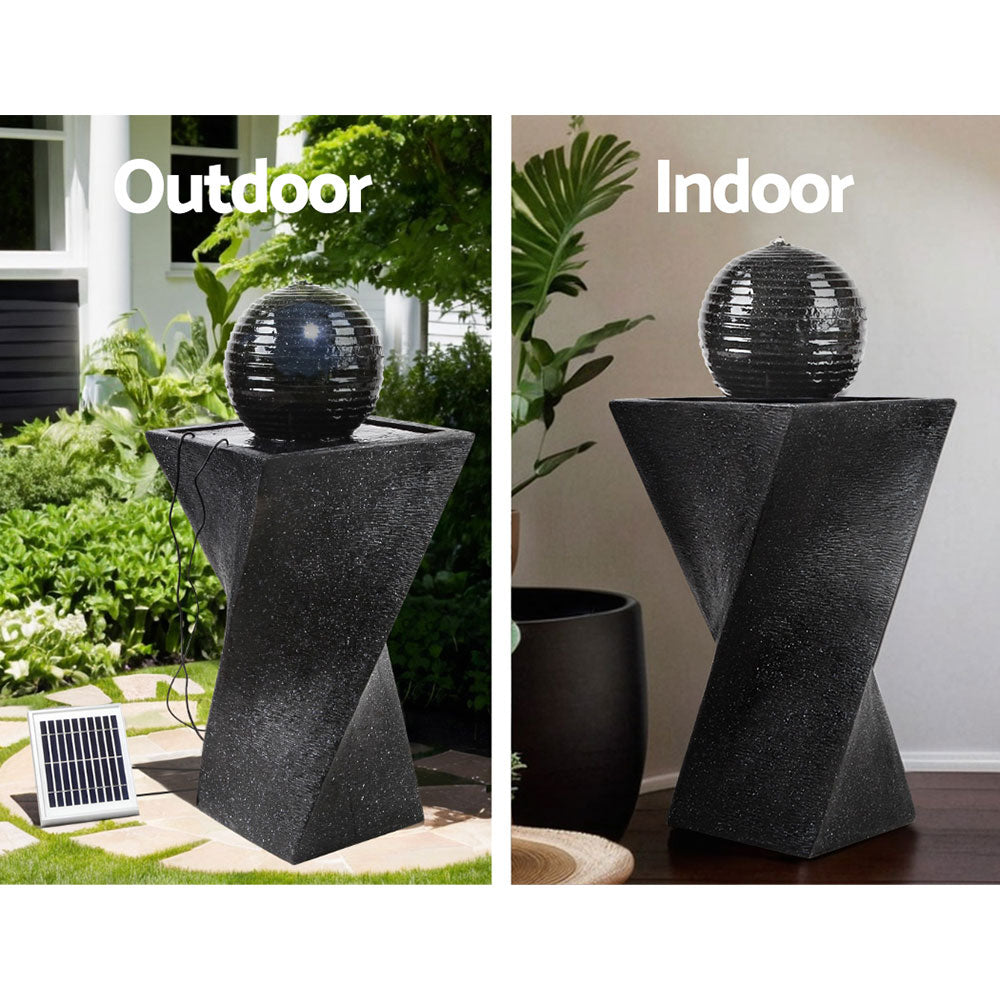 Solar Water Feature Black 85cm with LED Lights Outdoor Fountain