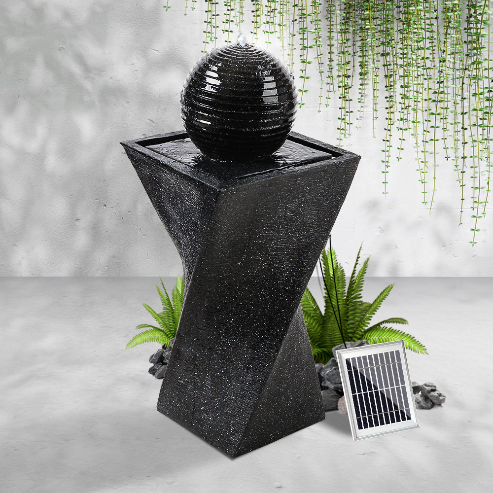 Solar Water Feature Black 85cm with LED Lights Outdoor Fountain