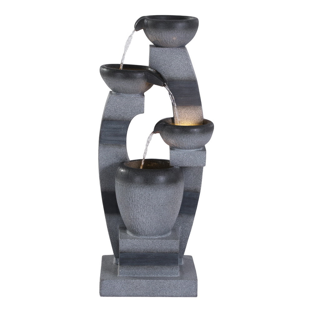 Gardeon Solar Fountain Water Feature Outdoor Fountain Indoor 3-Tier Bowl Cascading Grey | Fountain & Ponds Accessories