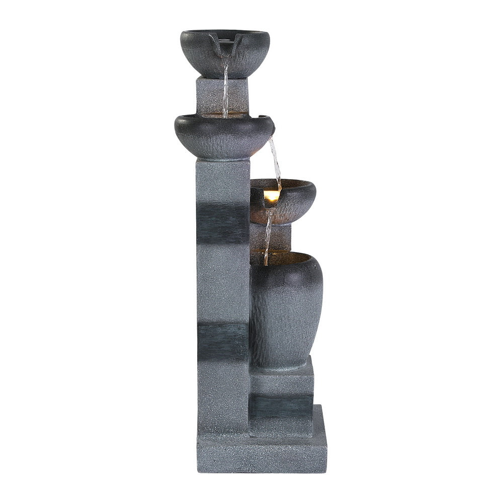 Gardeon Solar Fountain Water Feature Outdoor Fountain Indoor 3-Tier Bowl Cascading Grey | Grey colour