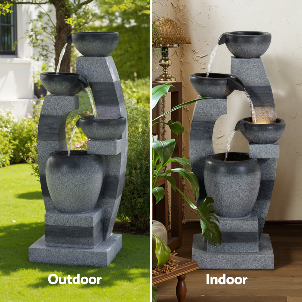 Gardeon Solar Fountain Water Feature Outdoor Fountain Indoor 3-Tier Bowl Cascading Grey, Fountain & Ponds Accessories