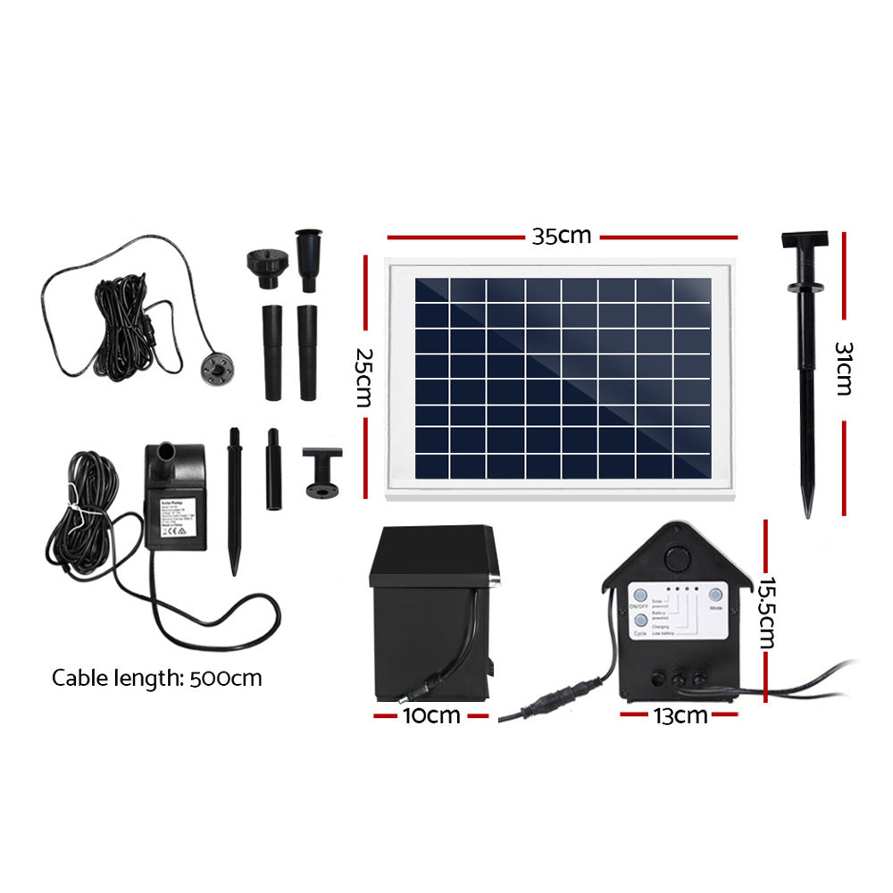 Solar Fountain Pump Kit With Battery & LED Lights 6.6Ft Water Feature