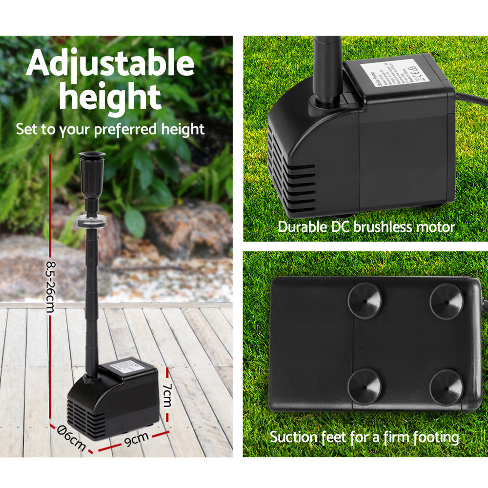 Solar Fountain Pump Kit With Battery & LED Lights 6.6Ft Water Feature
