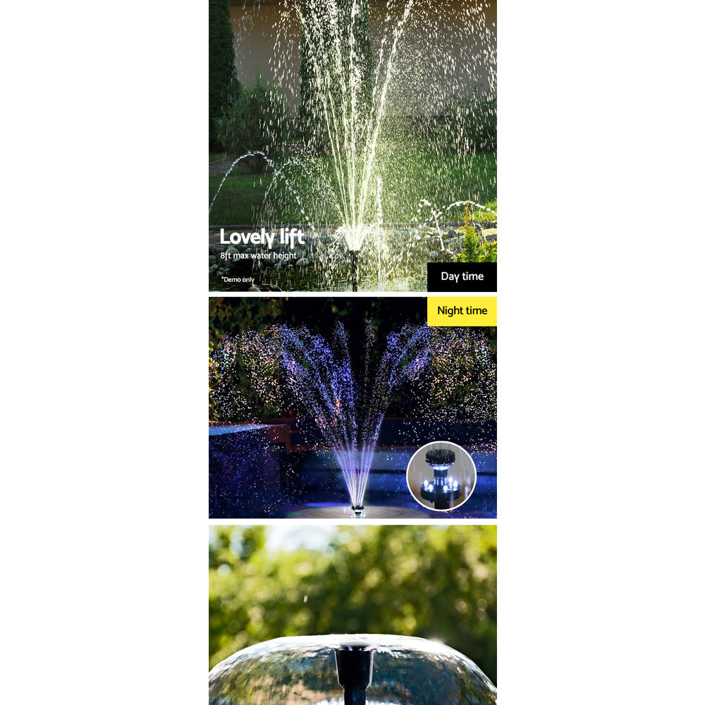 Solar Fountain Pump Kit With Battery & LED Lights 6.6Ft Water Feature