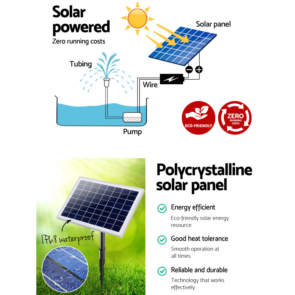Solar Fountain Pump Kit With Battery & LED Lights 6.6Ft Water Feature