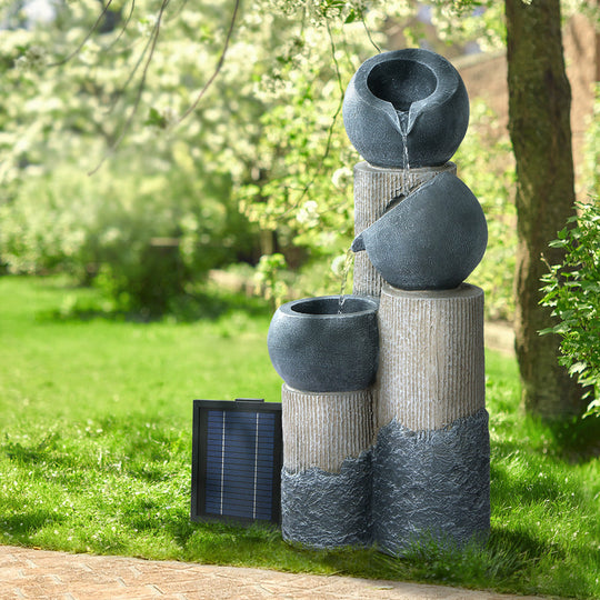 Solar Water Fountain Features Outdoor 3 Tiered LED Lights