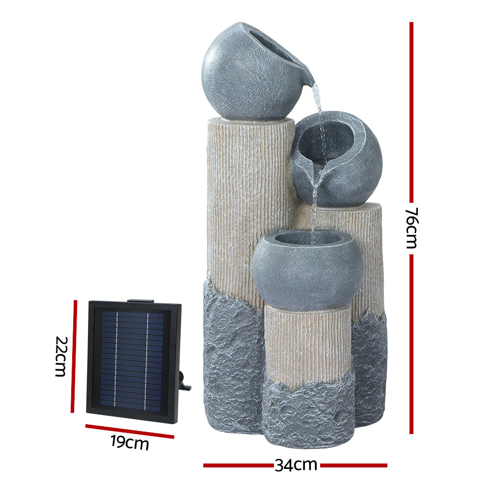 Solar Water Feature 3-Tier Cascading Fountain with LED Lights 76cm Grey