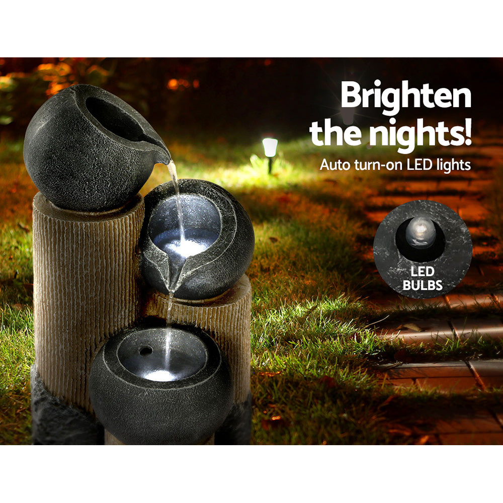 Solar Water Feature 3-Tier Cascading Fountain with LED Lights 76cm Grey
