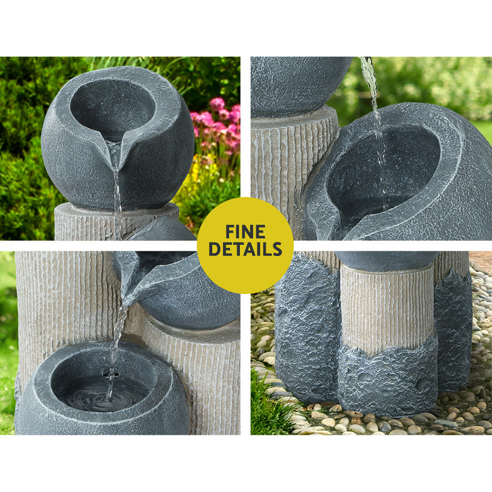 Solar Water Feature 3-Tier Cascading Fountain with LED Lights 76cm Grey