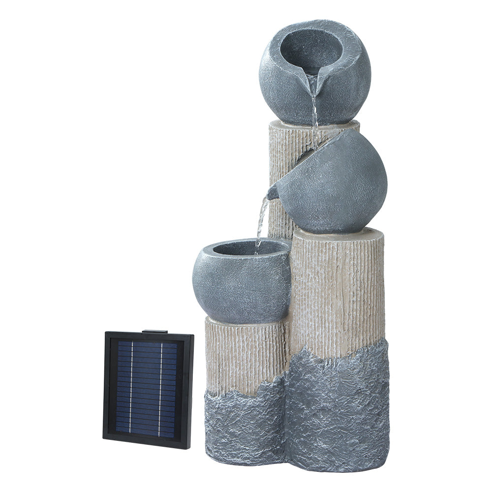 Solar Water Feature 3-Tier Cascading Fountain with LED Lights 76cm Grey