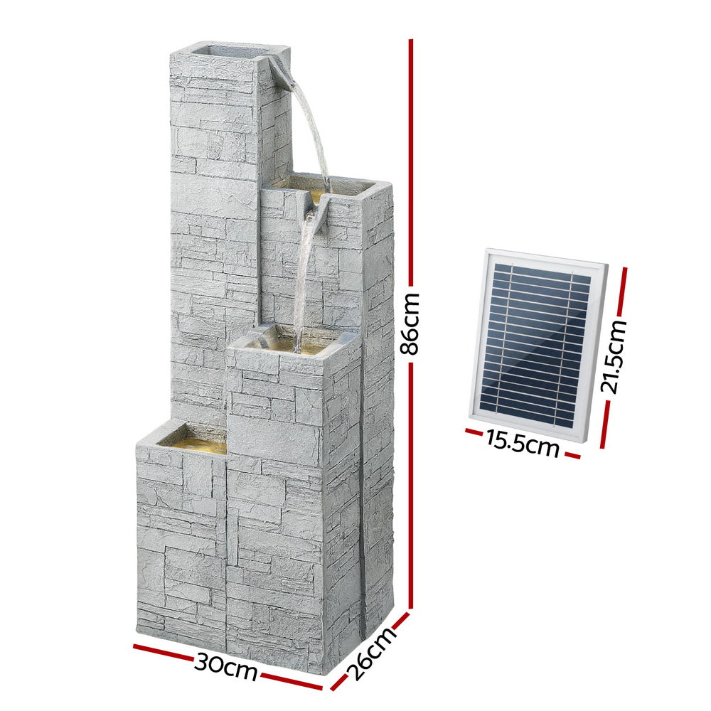Fountain & Ponds Accessories - Gardeon Solar Fountain Water Feature Outdoor Indoor 4-Tier Square Cascading Beige
