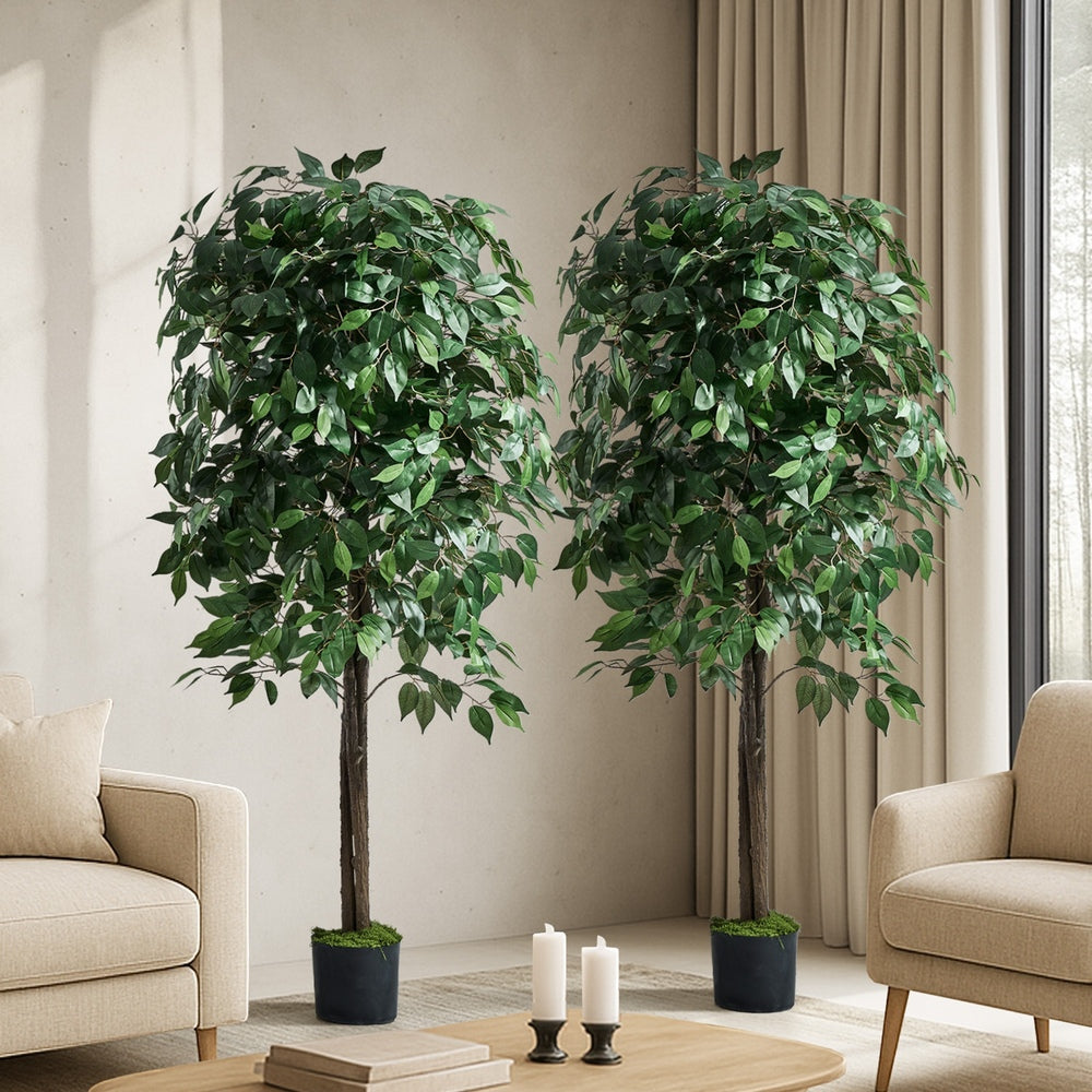 Artificial Ficus Tree 150cm Two Pack Lifelike Potted Indoor Plant Decor