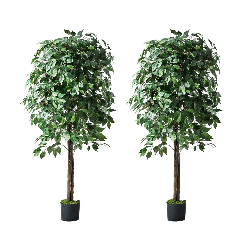 Artificial Ficus Tree 150cm Two Pack Lifelike Potted Indoor Plant Decor