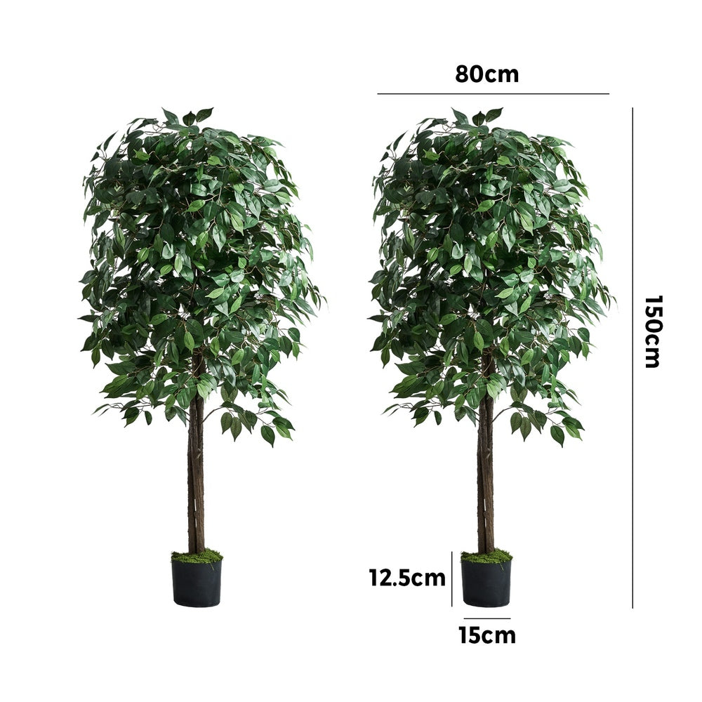 Artificial Ficus Tree 150cm Two Pack Lifelike Potted Indoor Plant Decor