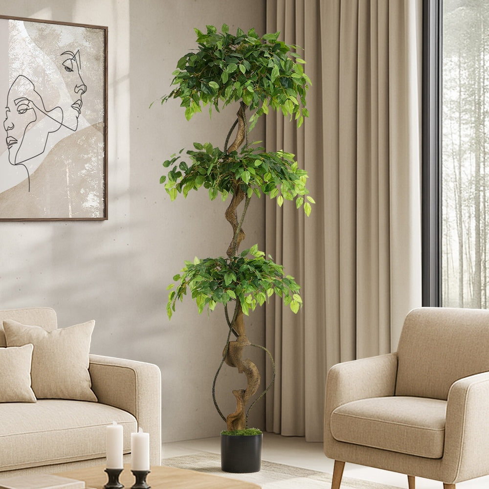 Artificial Ficus Tree 180cm Twisted Potted Plant Indoor Home Decor