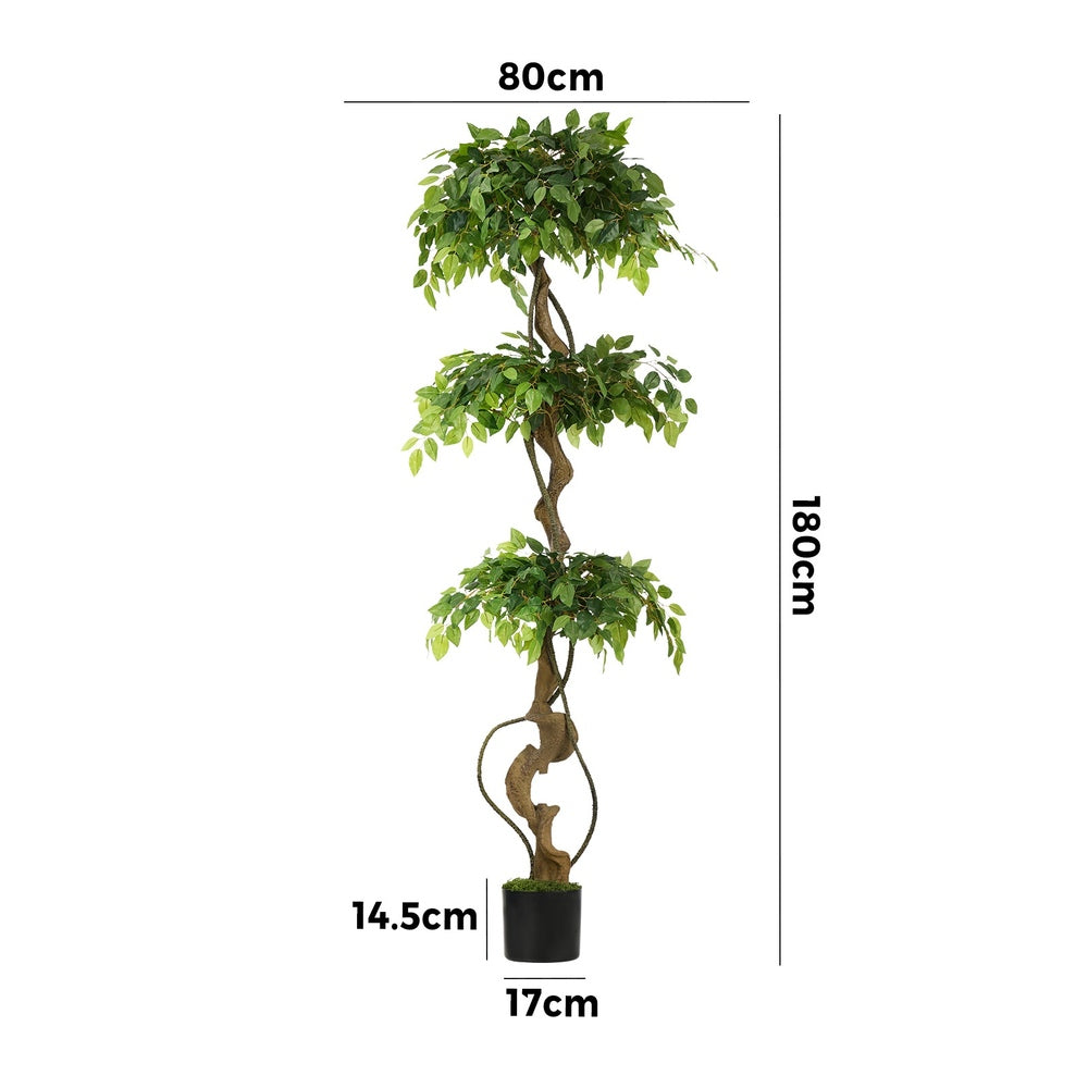 Artificial Ficus Tree 180cm Twisted Potted Plant Indoor Home Decor